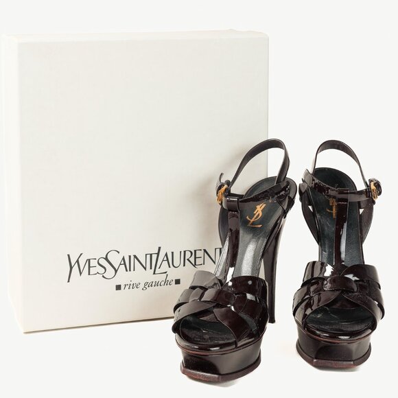 Saint Laurent Tribute Open Toe Bourgogne Patent Leather Platform Sandal - Picture 12 of 12